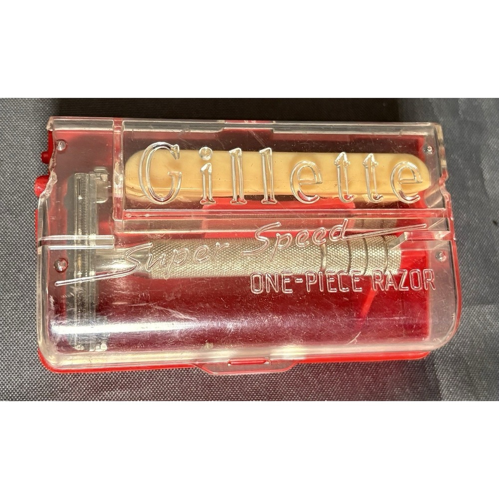 Vintage 1950s Gillette Super Speed Flare Tip Safety Razor Set w/ Original Case